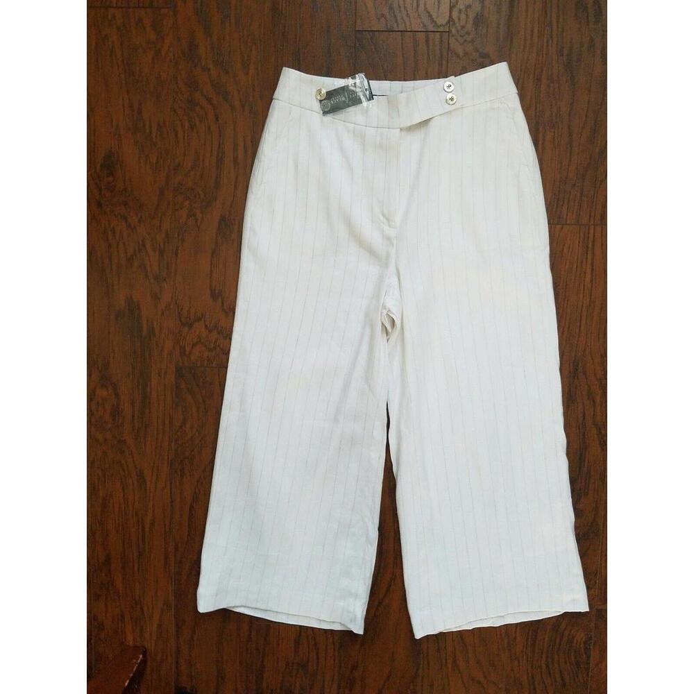 NWT White House Black Market SOFT DRAPE BEACH STRIPE CULOTTES WIDE LEG CROP PANT